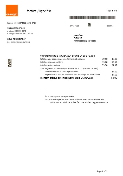 France Orange business utility bill template in Word and PDF formats1
